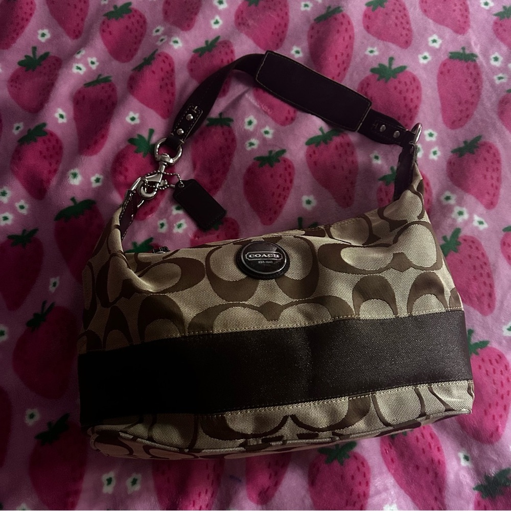 Coach Signature Brown and Tan Shoulder Bag